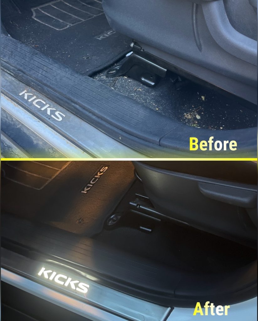 Interior door sill and carpet before and after a deep detail — the east Valley's most-booked service