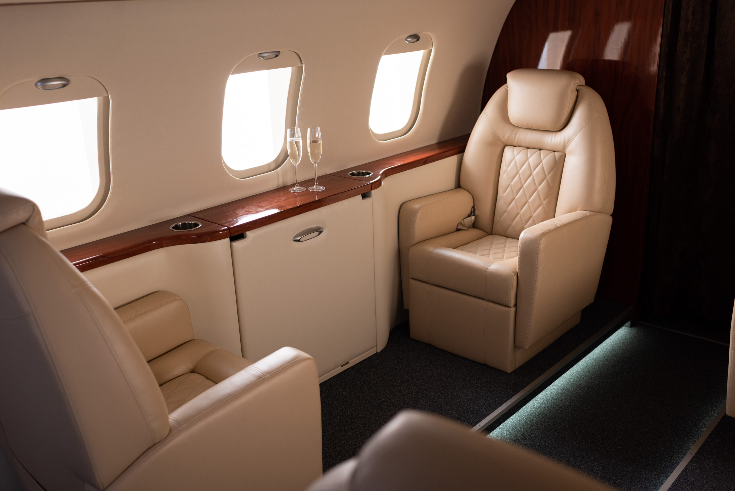 Interior aircraft detailing with leather seat cleaning in Los Angeles professional service