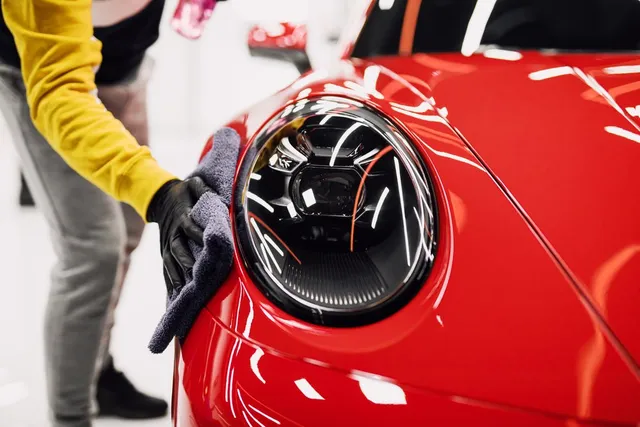 A red car being detailed