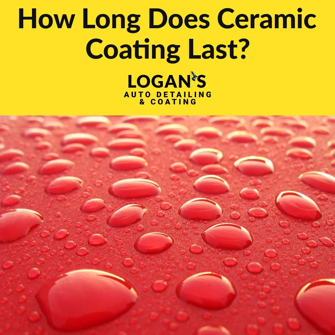 Water beading tightly on glossy red paint — how long a ceramic coating lasts, explained by Logan's Auto Detailing & Coating