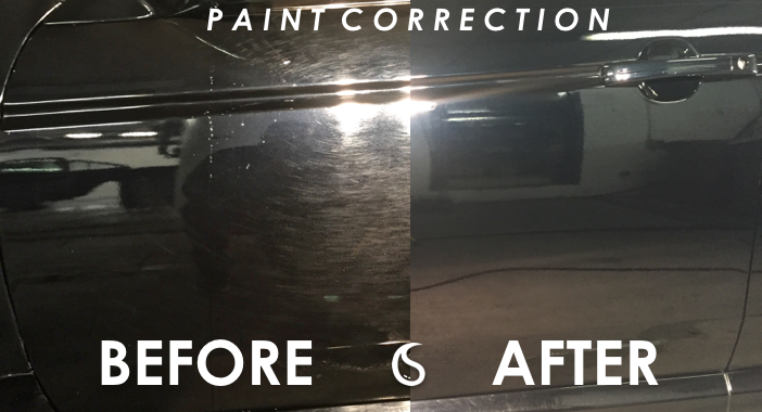 Before and after comparison of a car for paint correction